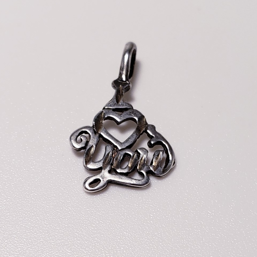 Sterling Silver I Love You Charm Pendant & Curb Chain 17" - Picture 6 of 6